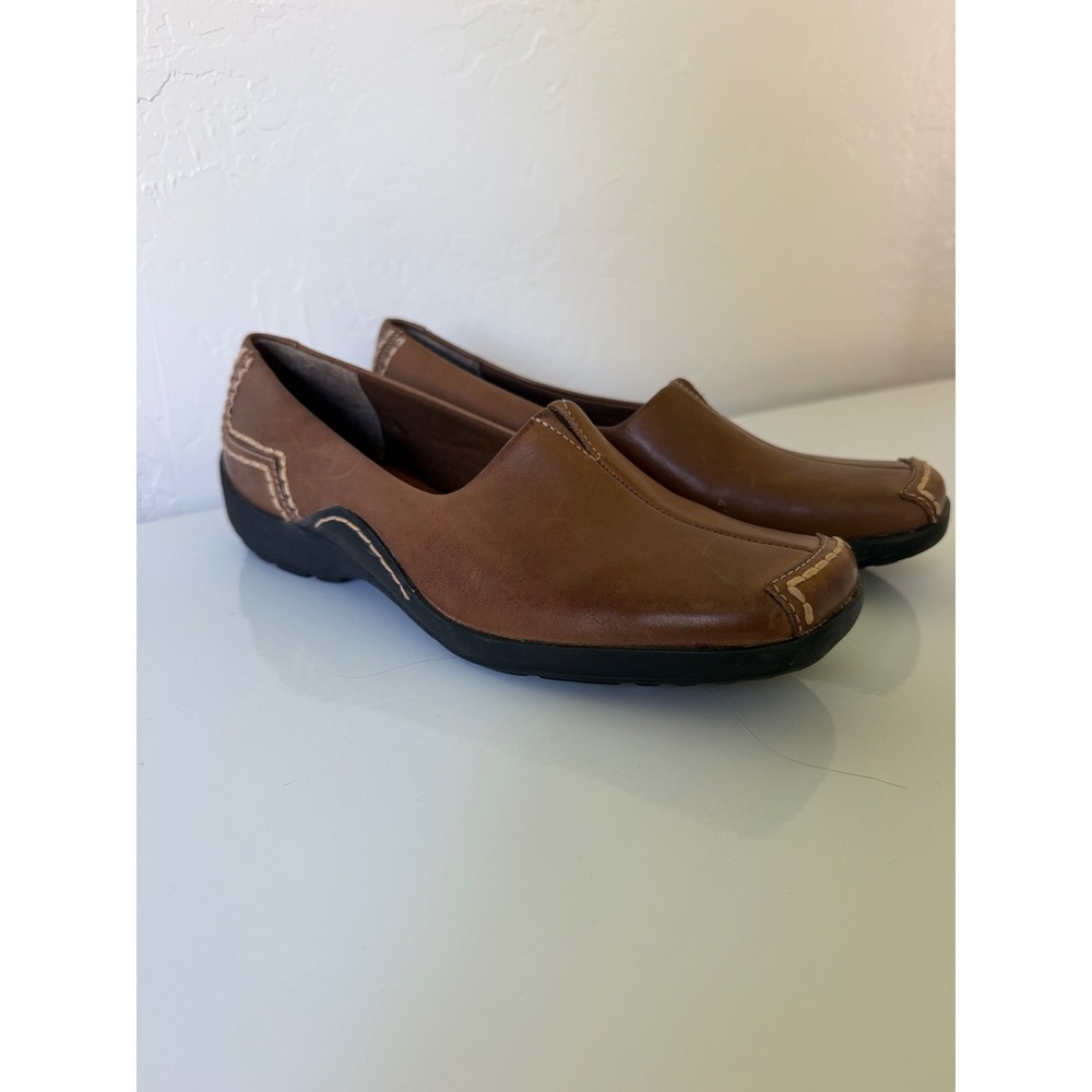 Naturalizer Womens Brown Leather Square Toe Whipstitch Loafers Size 6.5 M